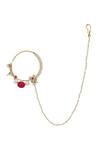 Shop_Riana Jewellery_Gold Plated Stone Floral Bead Nath _at_Aza_Fashions