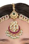 Buy_Riana Jewellery_Gold Plated Stone Floral Mathapatti _at_Aza_Fashions