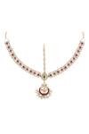 Shop_Riana Jewellery_Gold Plated Stone Floral Mathapatti _at_Aza_Fashions