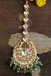 Shop_Riana Jewellery_Gold Plated Floral Stone Maangtikka _at_Aza_Fashions