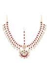 Shop_Riana Jewellery_Gold Plated Stone Floral Mathapatti _at_Aza_Fashions