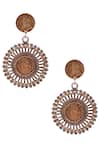Shop_Sangeeta Boochra_Brown Cut Work Antique Coin Dangler Earrings _at_Aza_Fashions
