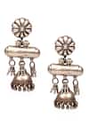 Shop_Sangeeta Boochra_Silver Plated Floral Carved Jhumkas _at_Aza_Fashions