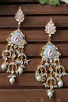 Shop_Riana Jewellery_Gold Plated Stones, Beads Floral Enamel Tiered Danglers _at_Aza_Fashions