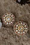 Shop_Riana Jewellery_Gold Plated Stones, Beads Floral Stud Earrings _at_Aza_Fashions