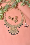 Shop_SWABHIMANN_Green Embellished Emerald Temple Necklace Set_at_Aza_Fashions