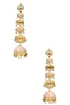 Shop_Tizora_Gold Plated Metallic Thread, Pearls, Stones Meenakari Work Long Earrings _at_Aza_Fashions