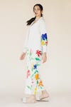 Purvi Doshi_Off White Muslin Hand Painted Floral V Neck Sleeve Top  _Online_at_Aza_Fashions