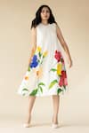 Buy_Purvi Doshi_Off White Muslin Hand Painted Floral Round Sleeveless Dress  _at_Aza_Fashions