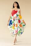 Buy_Purvi Doshi_Off White Muslin Hand Painted Floral V Neck Draped Dress  _at_Aza_Fashions