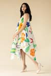 Purvi Doshi_Off White Muslin Hand Painted Floral V Neck Draped Dress  _Online_at_Aza_Fashions