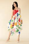 Buy_Purvi Doshi_Off White Muslin Hand Painted Floral V Neck Draped Dress  _Online_at_Aza_Fashions