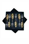Shop_Assemblage_Silver Brass And Stainless Steel Feather Fork Cutlery Of 6_at_Aza_Fashions