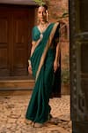 The Whole Nine Yards Green Silk Embroidery V-neck Che Nar Border Saree With Blouse Online at Aza Fashions The Whole Nine Yards_Green Silk Embroidery V-neck Che Nar Border Saree With Blouse _Online_at_Aza_Fashions