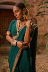 Shop The Whole Nine Yards Green Silk Embroidery V-neck Che Nar Border Saree With Blouse at Aza Fashions Shop_The Whole Nine Yards_Green Silk Embroidery V-neck Che Nar Border Saree With Blouse _at_Aza_Fashions