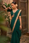 Shop The Whole Nine Yards Green Silk Embroidery V-neck Che Nar Border Saree With Blouse Online at Aza Fashions Shop_The Whole Nine Yards_Green Silk Embroidery V-neck Che Nar Border Saree With Blouse _Online_at_Aza_Fashions