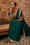 The Whole Nine Yards Green Silk Embroidery V-neck Che Nar Border Saree With Blouse at Aza Fashions The Whole Nine Yards_Green Silk Embroidery V-neck Che Nar Border Saree With Blouse _at_Aza_Fashions