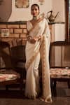 Buy_The Whole Nine Yards_Off White Pure Crepe Silk Embroidery Mastani Damask Border Saree With Blouse _at_Aza_Fashions