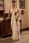 The Whole Nine Yards_Off White Pure Crepe Silk Embroidery Mastani Damask Border Saree With Blouse _Online_at_Aza_Fashions