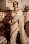 Shop_The Whole Nine Yards_Off White Pure Crepe Silk Embroidery Mastani Damask Border Saree With Blouse _at_Aza_Fashions