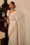 Buy_The Whole Nine Yards_Off White Pure Crepe Silk Embroidery Mastani Damask Border Saree With Blouse _Online_at_Aza_Fashions