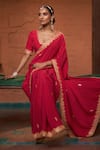 The Whole Nine Yards_Pink Crepe, Silk Embroidery Square Noor Paisley Border Work Saree With Blouse _Online_at_Aza_Fashions