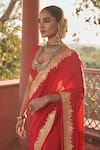 The Whole Nine Yards_Red Pure Crepe Silk Embroidery Shaheen Leaf Border Saree With Blouse _at_Aza_Fashions