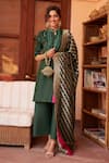 Buy_Tasuvure Indes_Green Pleated Polyester Bandhani Myra Solid Kurta Set With Dupatta  _at_Aza_Fashions