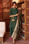 Shop_Tasuvure Indes_Green Pleated Polyester Bandhani Myra Solid Kurta Set With Dupatta  _at_Aza_Fashions