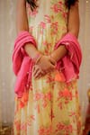 TINY COLOUR_Yellow Anarkali Chinon Crepe Hand Block Printed Floral With Dupatta _at_Aza_Fashions