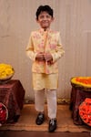 Buy_Tiny Colour Clothing_Yellow Glazed Cotton Hand Block Printed Floral Bundi And Kurta Set _at_Aza_Fashions