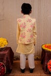 Shop_Tiny Colour Clothing_Yellow Glazed Cotton Hand Block Printed Floral Bundi And Kurta Set _at_Aza_Fashions