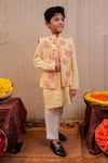 Buy_Tiny Colour Clothing_Yellow Glazed Cotton Hand Block Printed Floral Bundi And Kurta Set _Online_at_Aza_Fashions