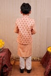 Shop_Tiny Colour Clothing_Peach Glazed Cotton Hand Block Printed Garden Bundi And Kurta Set _at_Aza_Fashions