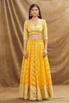 Shop_Resa by Ushnakmals_Yellow Woven Chevron Sweetheart Neck Pattern Lehenga Set _at_Aza_Fashions