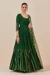 Buy_Ikshita Choudhary_Green Crepe, Tissue, Organza Tiered Anarkali With Scalloped Border Dupatta _at_Aza_Fashions