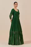 Buy_Ikshita Choudhary_Green Crepe, Tissue, Organza Tiered Anarkali With Scalloped Border Dupatta _Online_at_Aza_Fashions