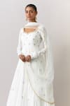 Ikshita Choudhary_White Modal, Cotton, Net Embroidery Floral Hand Anarkali With Dupatta _Online_at_Aza_Fashions