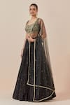 Ikshita Choudhary_Black Chanderi Silk Hand Embroidered Floral Pattern Blouse Lehenga Set_at_Aza_Fashions