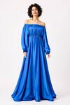 Buy_Scarlet Sage_Blue Off-shoulder Raina Off Flared Maxi Dress_at_Aza_Fashions