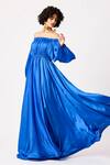 Scarlet Sage_Blue Off-shoulder Raina Off Flared Maxi Dress_Online_at_Aza_Fashions