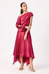 Buy_Scarlet Sage_Wine Asymmetric Solid Handkerchief Dress_Online_at_Aza_Fashions