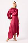 Shop_Scarlet Sage_Wine Asymmetric Solid Handkerchief Dress_Online_at_Aza_Fashions