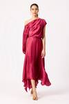 Scarlet Sage_Wine Asymmetric Solid Handkerchief Dress_at_Aza_Fashions