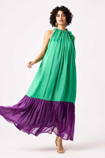 Buy Green Bamboo, Satin Halter Neck Victoria Tiered Tent Dress For Women by Scarlet Sage Online at Aza Fashions. Buy Green Bamboo, Satin Halter Neck Victoria Tiered Tent Dress For Women by Scarlet Sage Online at Aza Fashions.