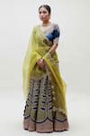 Naina Jain_Blue Silk, Organza Embroidery, Zari Bandhani Pattern Lehenga Set _Online_at_Aza_Fashions