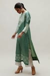 Naina Jain_Green Silk Gota Patti, Embroidery Round Neck Yoke Kurta _Online_at_Aza_Fashions