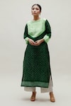 Buy_Naina Jain_Green Silk Gota Patti Round Neck Bandhani Work Straight Kurta _at_Aza_Fashions