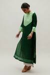 Naina Jain_Green Silk Gota Patti Round Neck Bandhani Work Straight Kurta _Online_at_Aza_Fashions