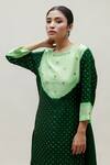 Shop_Naina Jain_Green Silk Gota Patti Round Neck Bandhani Work Straight Kurta _Online_at_Aza_Fashions